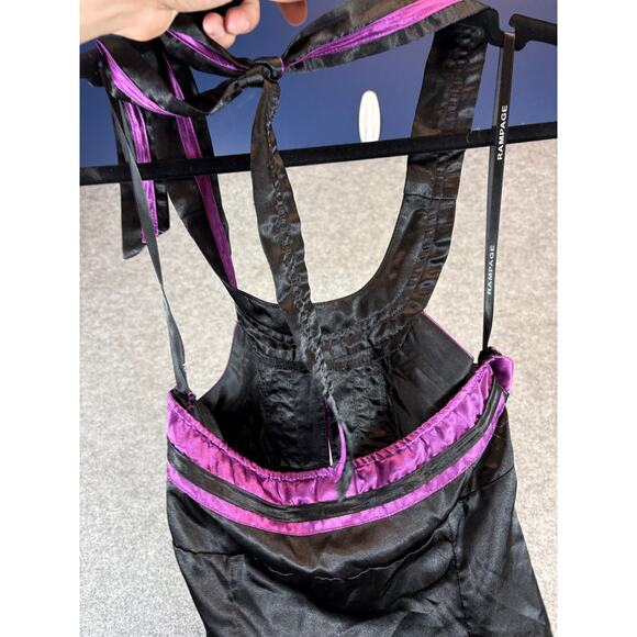 Vintage Y2K Rampage Satin Halter Top Womens Medium Black Purple Babydoll Boho - Picture 5 of 5